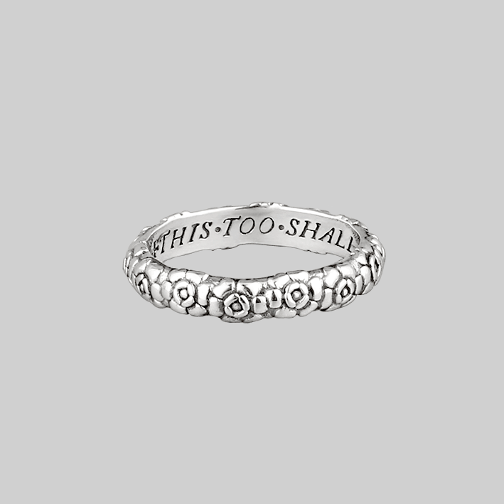 Silver posie ring floral with words inside