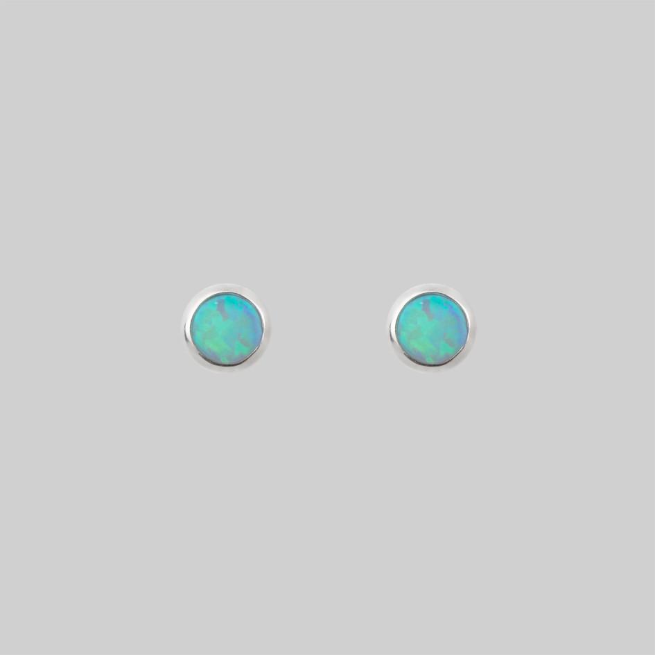 Tiny blue opal stud earrings