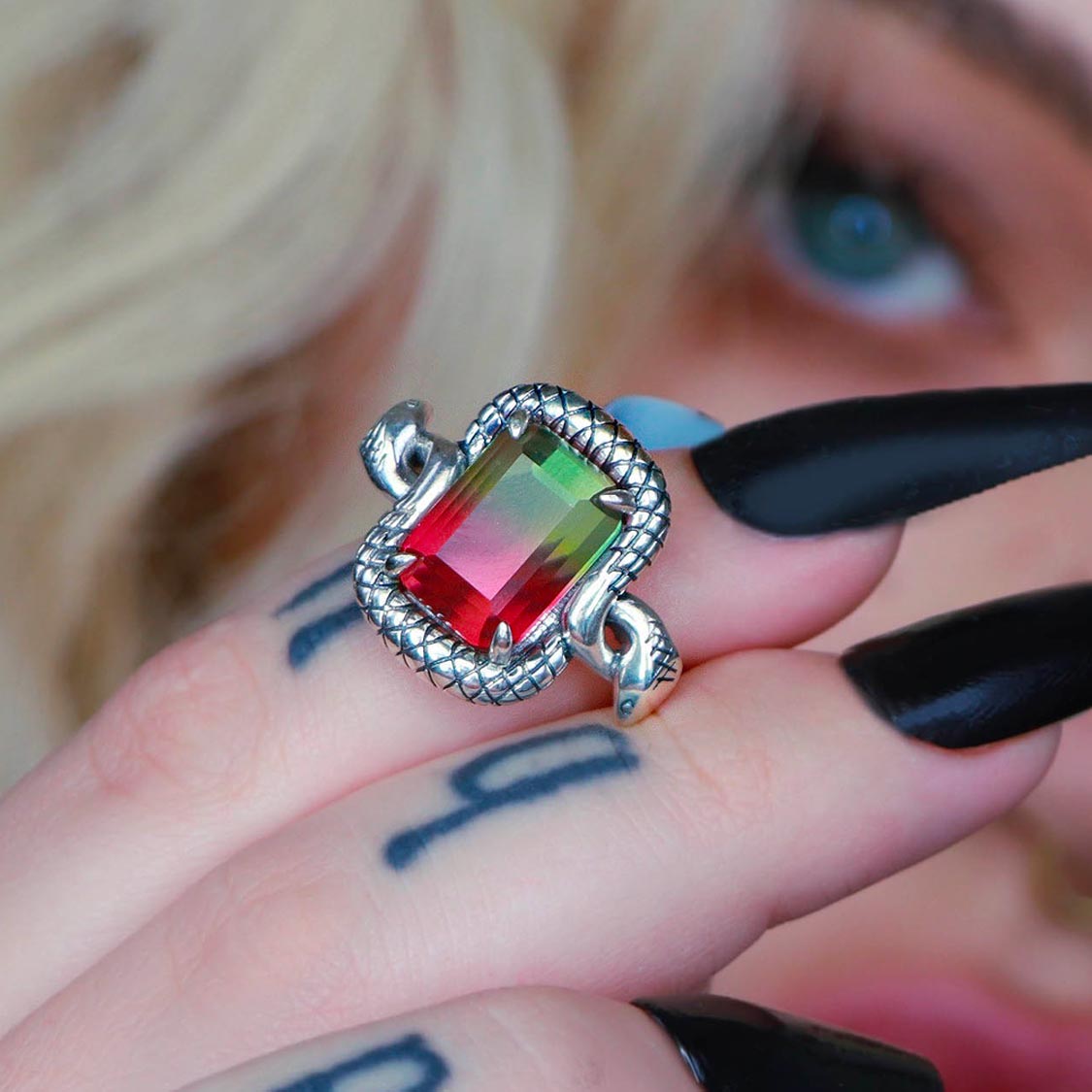 tourmaline gemstone snake ring