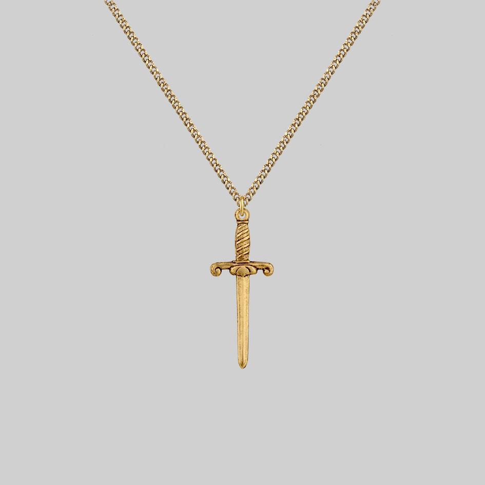 gold gothic dagger necklace