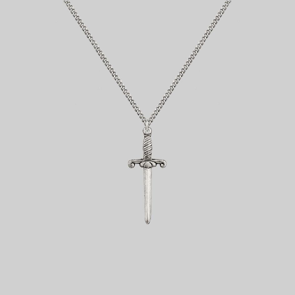 silver gothic dagger necklace