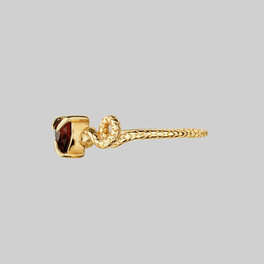 DESIRE. Snakes & Heart Garnet Ring - Gold garnet heart snake ring gold