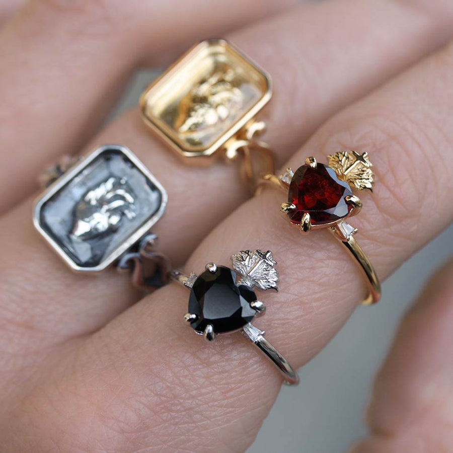 The Sacred Heart Garnet Ring - Gold sterling silver gemstone rings