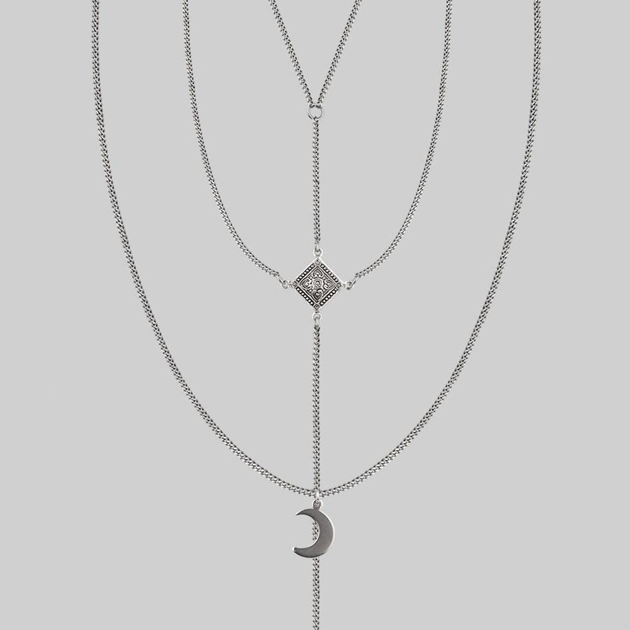 silver moon layering necklace
