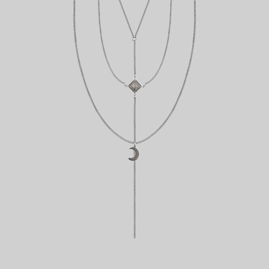 ZODIAC. Layered Moon Chain Choker - Silver