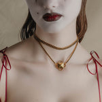 gold double layer black gemstone vintage necklace