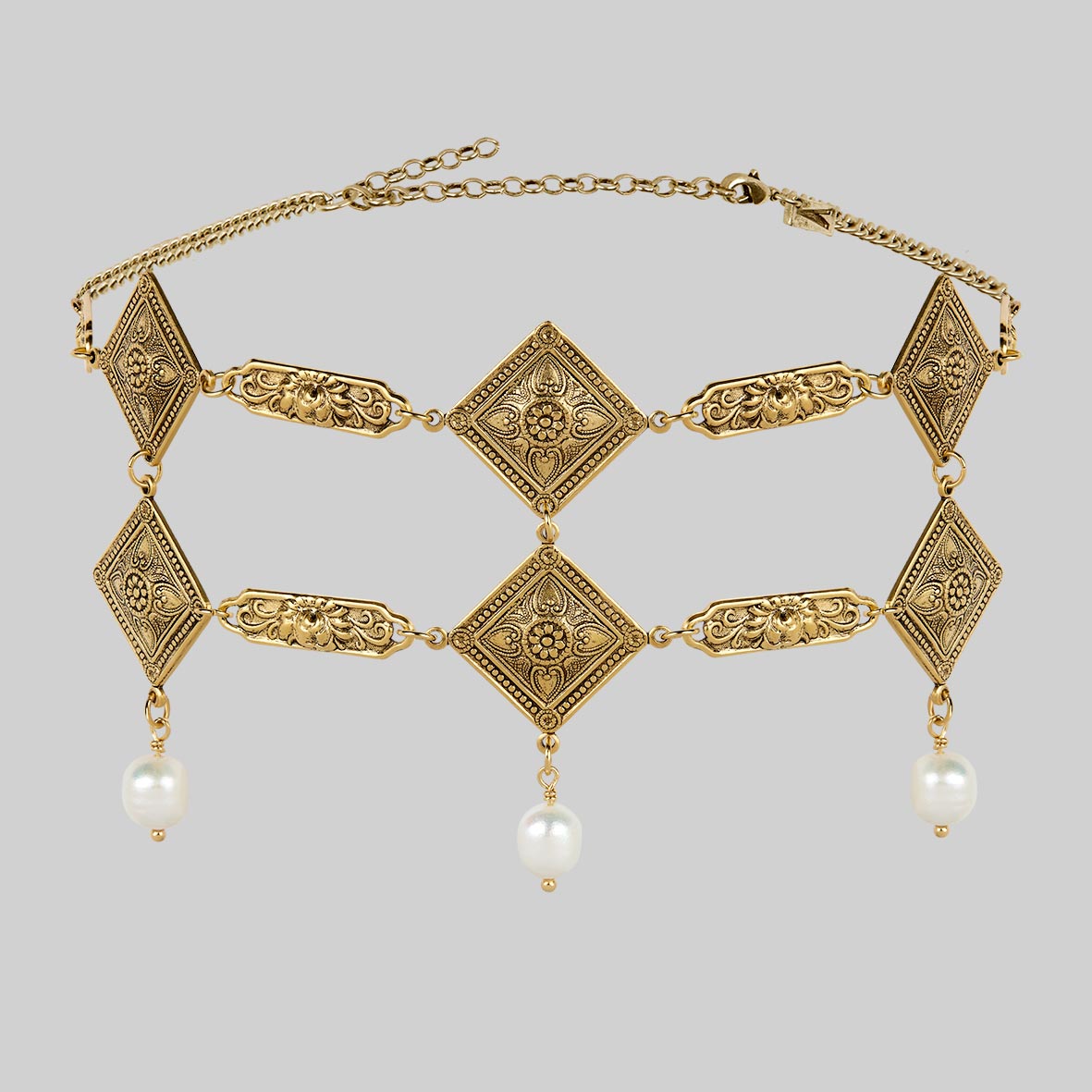 ornate gothic pearl gold choker