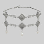 ornate gothic pearl silver choker