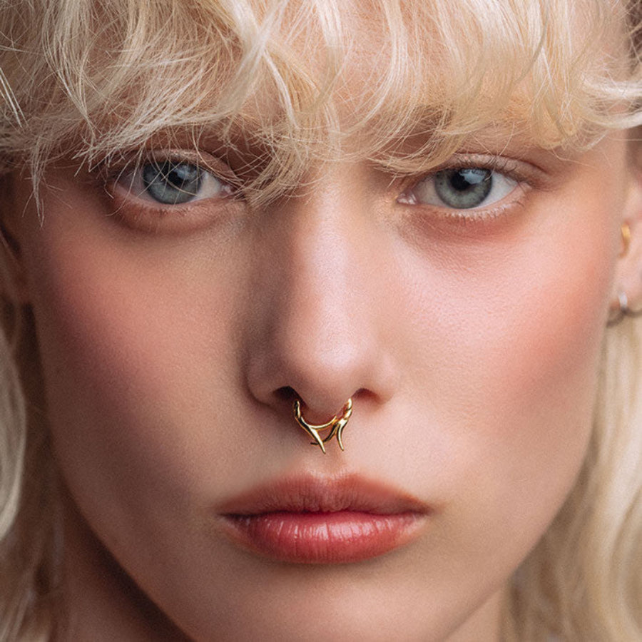 thumbnail image 2 of 14K Solid Gold Septum Clicker Ring - 16G 4mm, Secure Hinged Closure 2 of 9