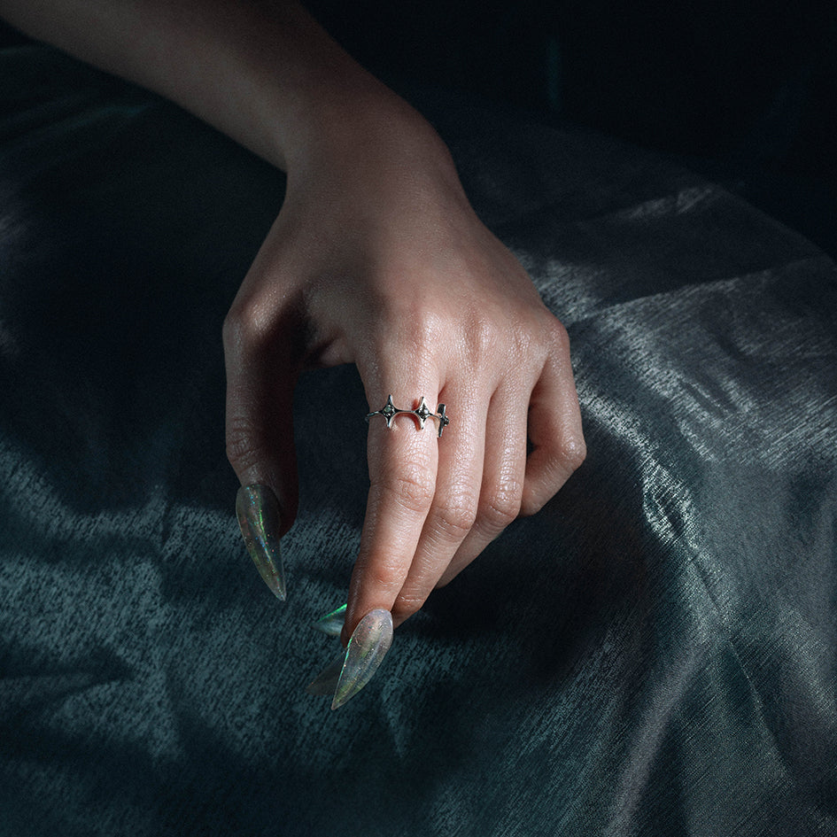 star blue abalone shell ring silver gothic