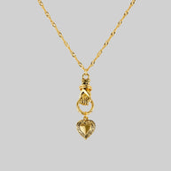 Hand and heart pendant necklace in gold