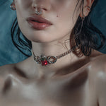 gothic cathedral window green pink tourmaline glass choker silver arch ombré