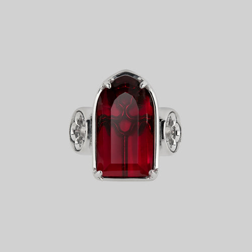 ALTAR. Gothic Arch Red Glass Ring - Gold