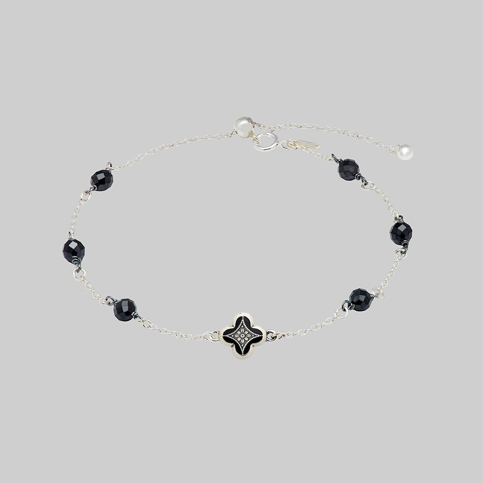 silver gothic vintage black bead bracelet