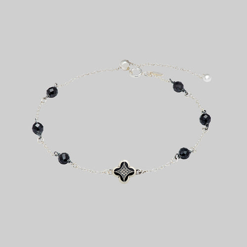 ANNIE. Tudor Crest Black Enamel Necklace - Silver