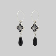 ANNIE. Tudor Crest Black Enamel Hoop Earrings - Silver