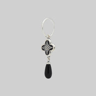 ANNIE. Tudor Crest Black Enamel Hoop Earrings - Silver