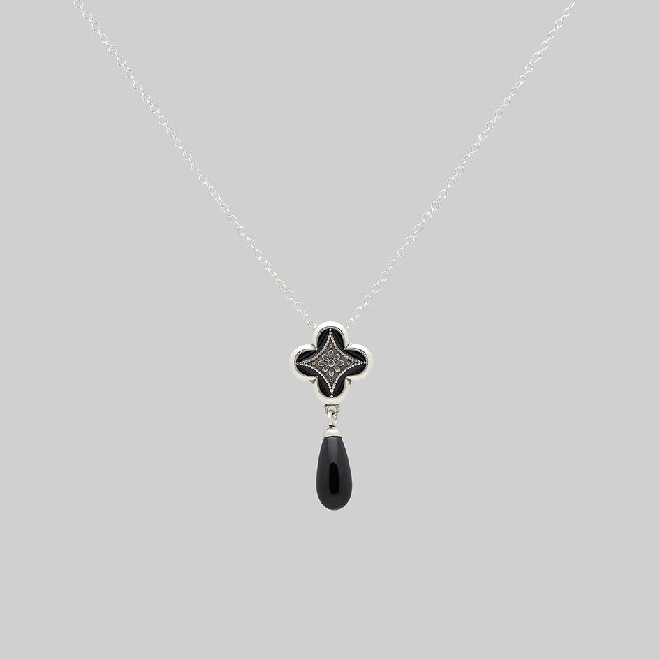 silver black enamel crest dainty necklace