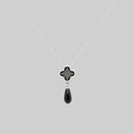 silver black enamel crest dainty necklace