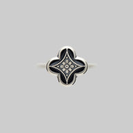 silver gothic black floral statement enamel ring