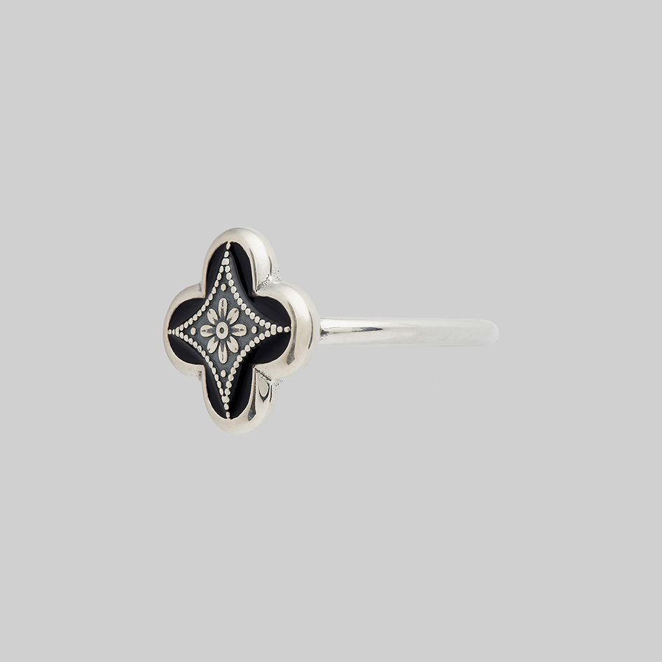 silver gothic black vintage inspired enamel ring
