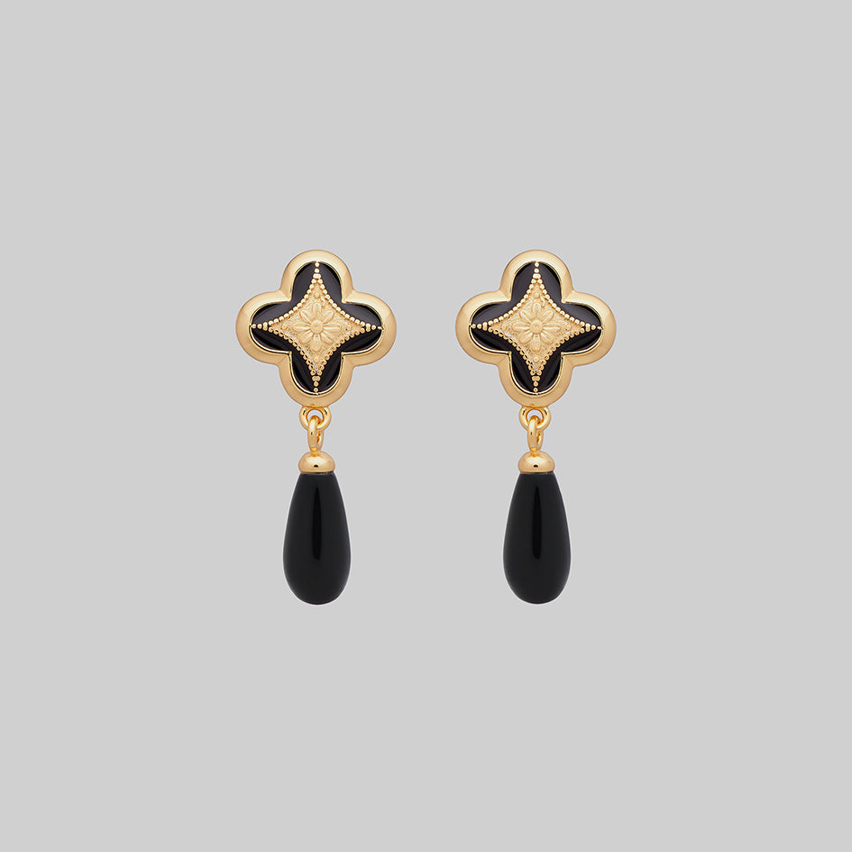 gold gothic black agate drop earrings