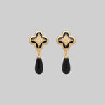 gold gothic black agate drop earrings