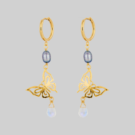 ANTHEIA. Iridescent Butterfly Droplet Hoop Earrings - Gold