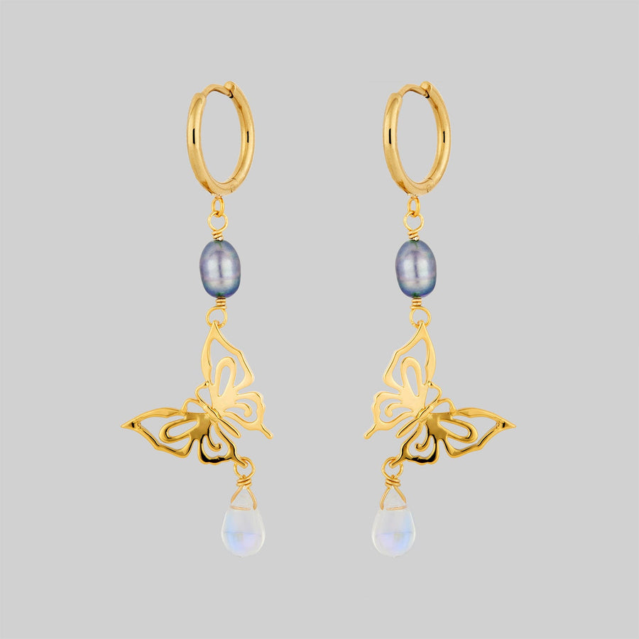 gold drop butterfly earrings