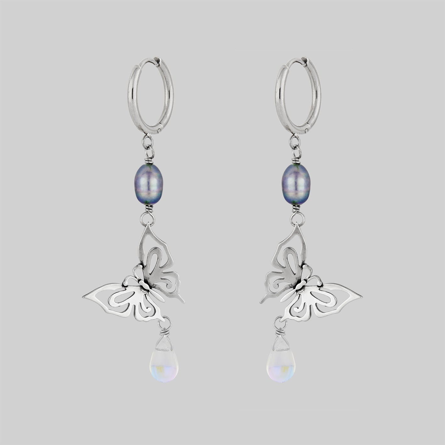 butterfly drop hoop earrings