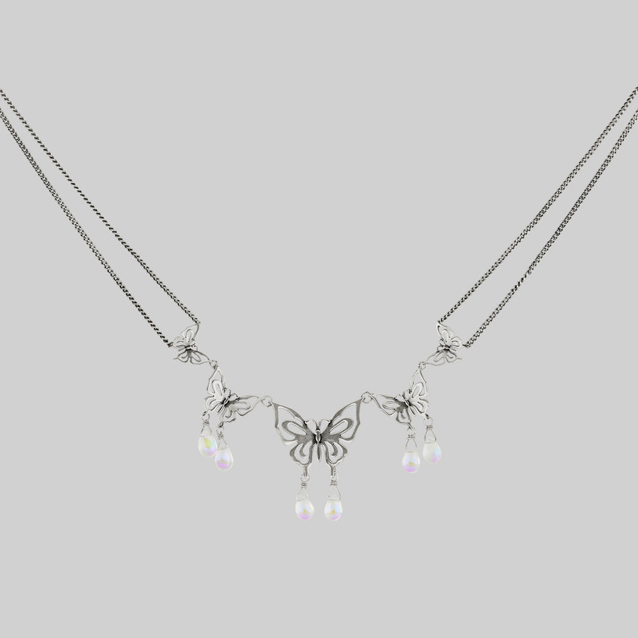 silver butterfly and glass charm necklace