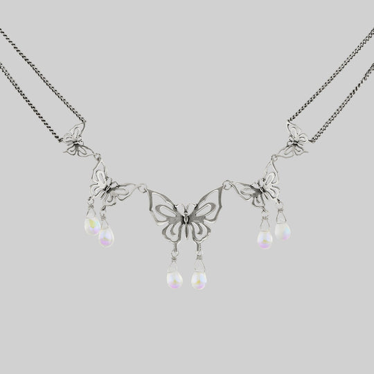 ANTHEIA. Iridescent Butterfly Droplet Necklace - Silver