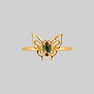 moss agate gold butterfly ring
