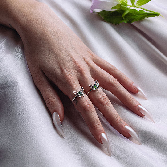 moss gemstone silver butterfly ring
