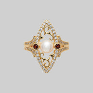 gold art deco pearl vintage style garnet ring