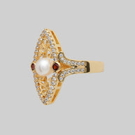 gold pearl vintage style gothic garnet ring