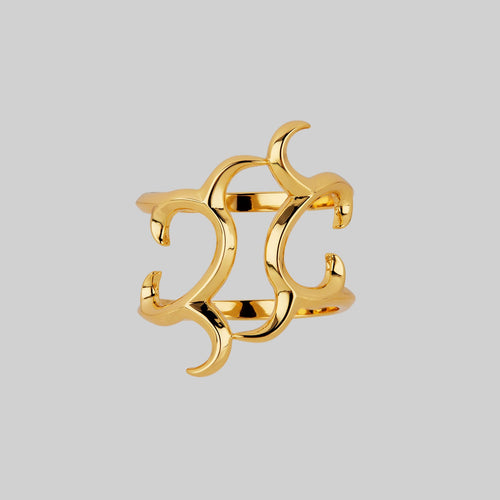 ELVIRA. Medieval Cross Garnet Ring - Gold