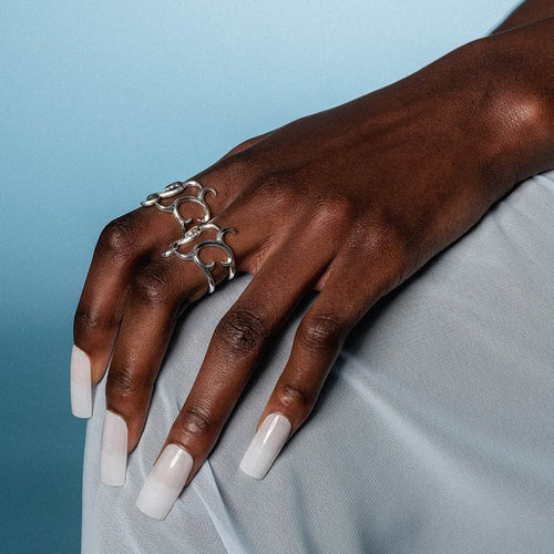 OMINOUS. Skull Under Glass Ring - Silver
