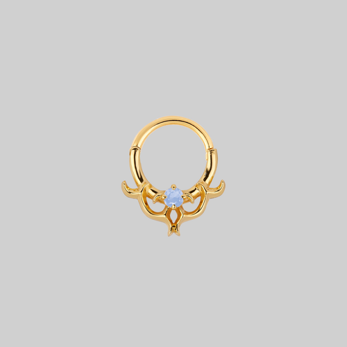 HEART & SOUL. Garnet Dangly Heart Clicker Ring - Gold