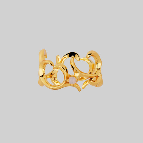 ENOKI. Intertwined Tiny Mushrooms Gemstone Ring - Gold