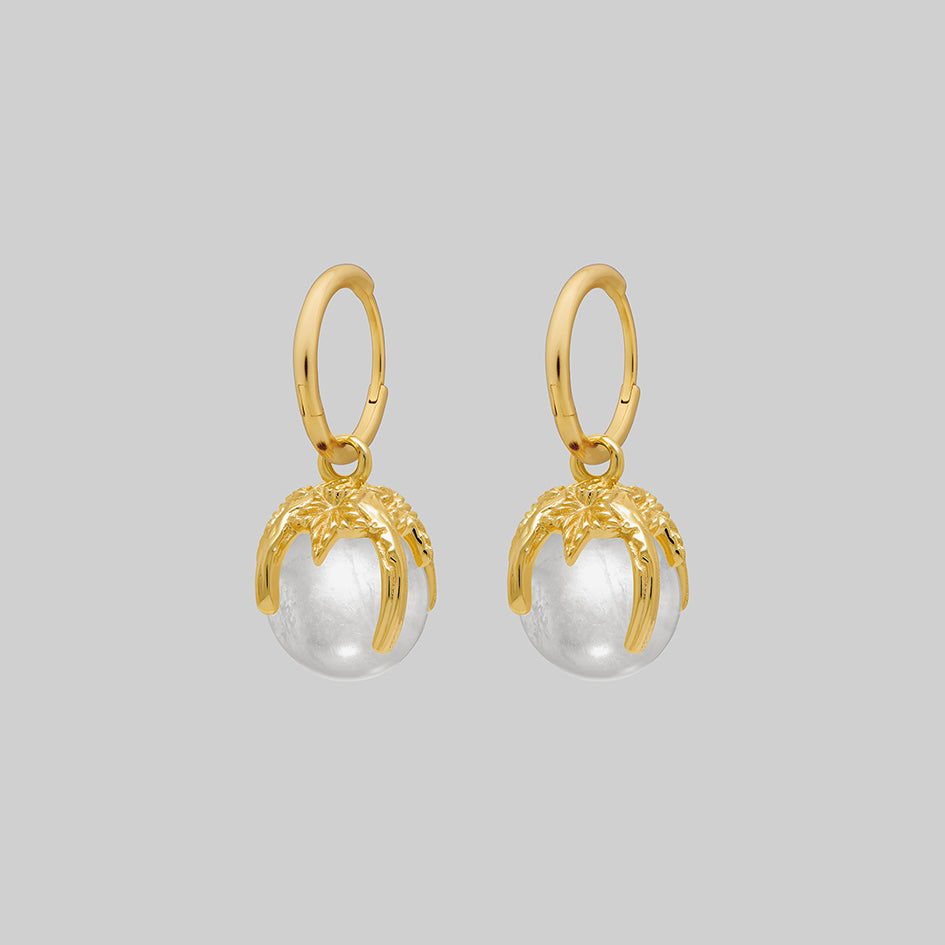 Gold crystal ball hoop earrings, pair, alternative angle