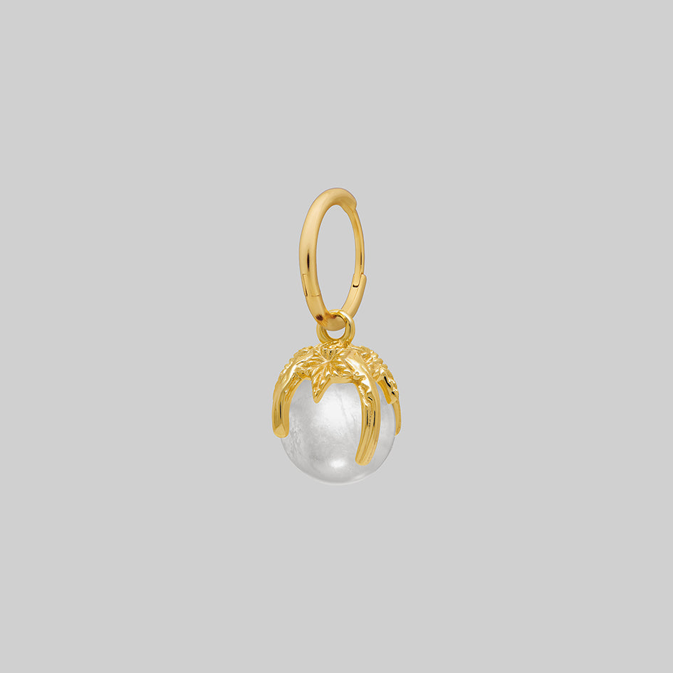 Single gold crystal ball hoop earring, alternative angle