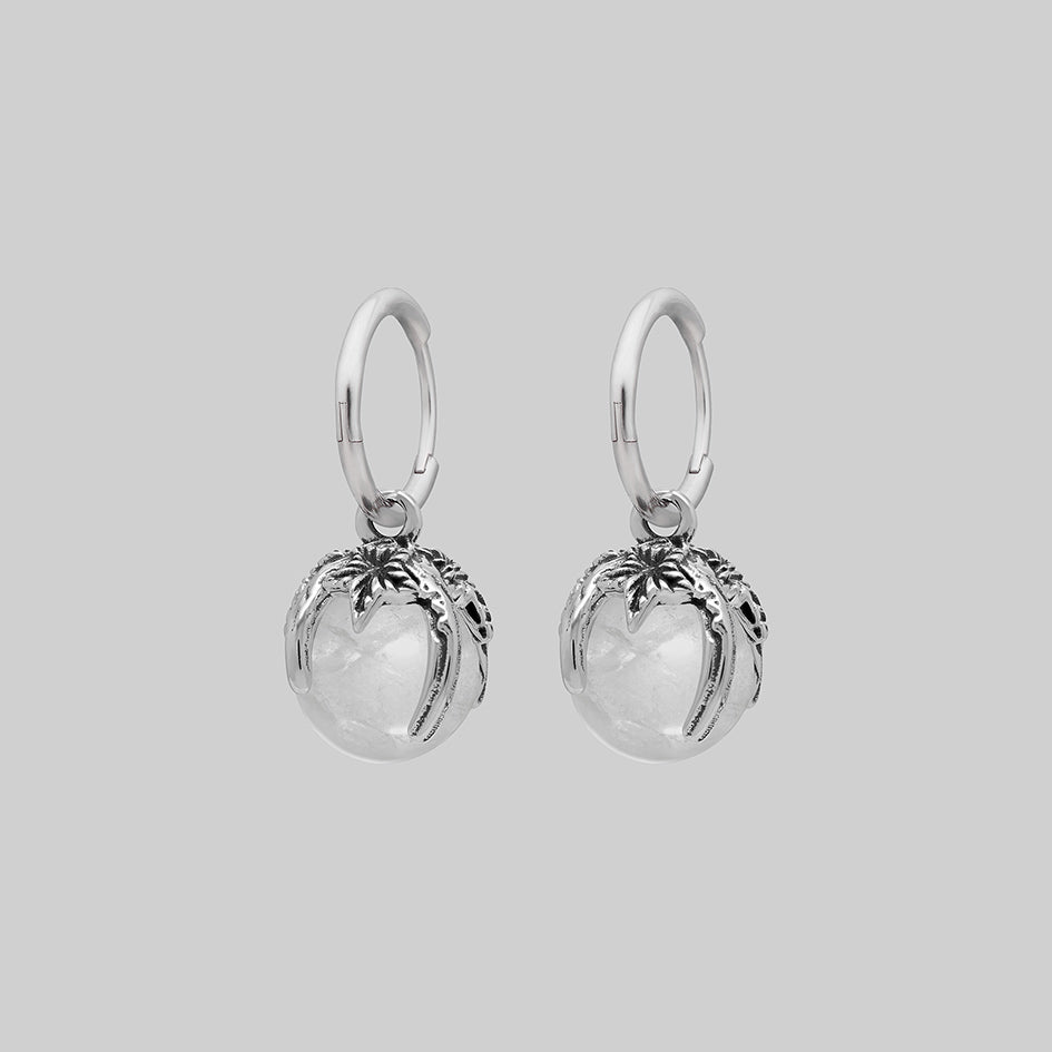 Silver crystal ball hoop earrings, pair, alternative angle