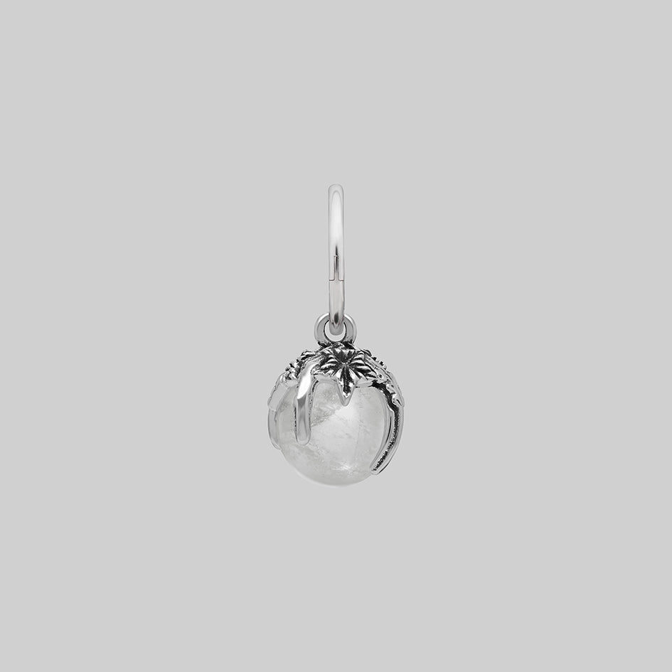 Single silver crystal ball hoop earring