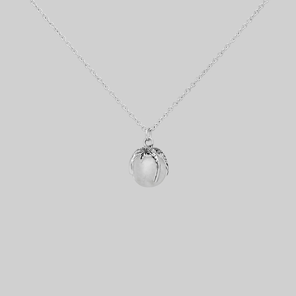 Silver clear quartz crystal ball pendant necklace