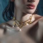 ornate gothic pearl gold choker