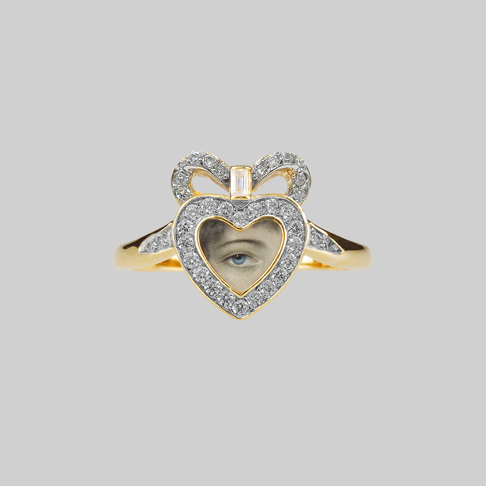 eye cubic zirconia heart dainty bow gold ring 