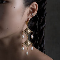gold pearl drop hoop earrings