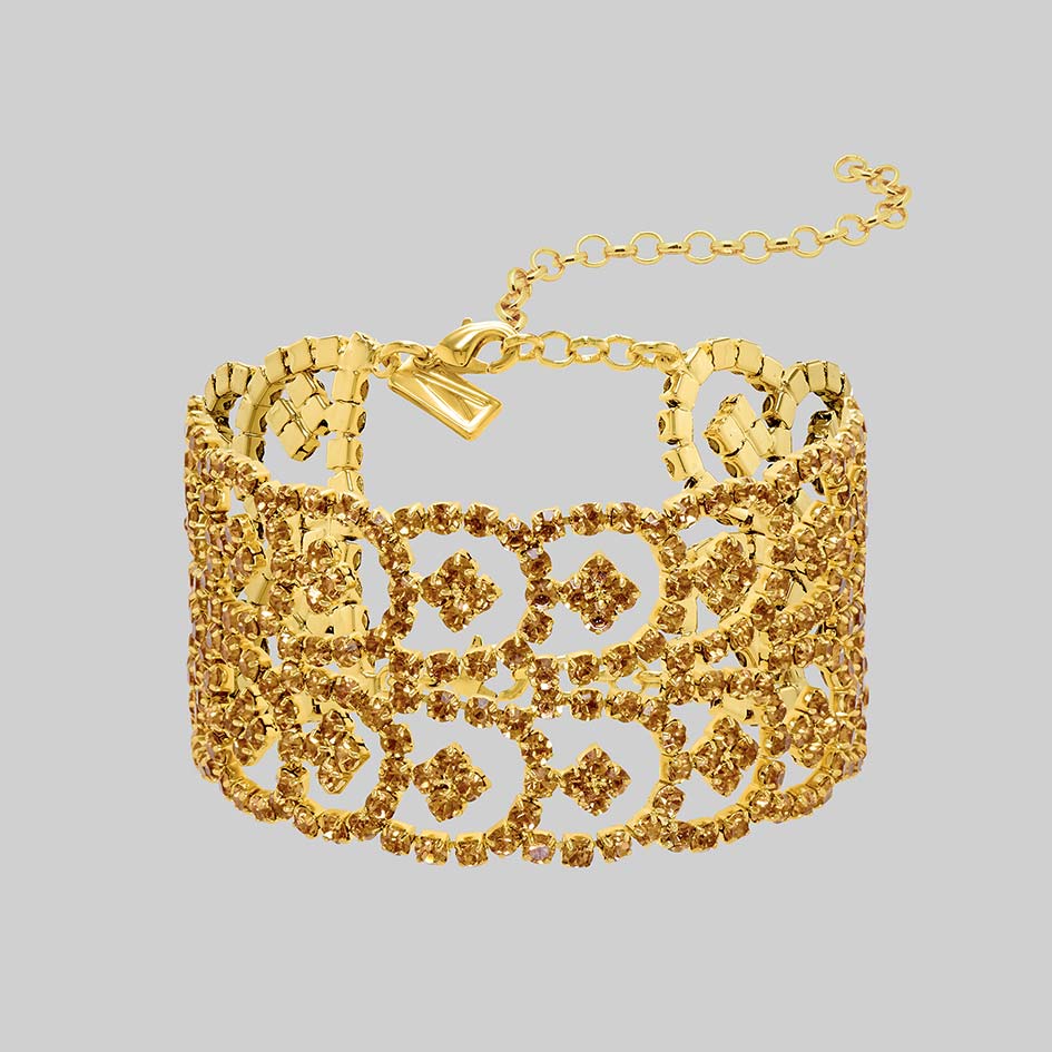 Brenna 18k gold plated wide dazzle chain bracelet with champagne cubic zirconia