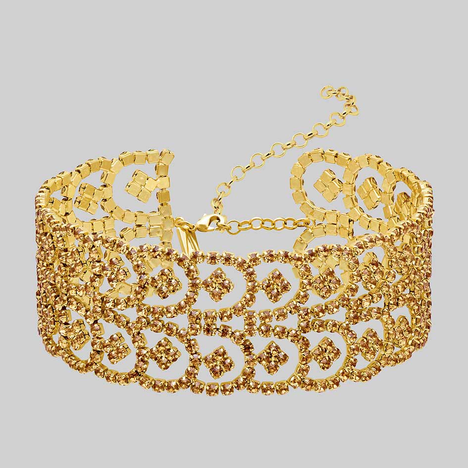 Brenna 18k gold plated wide dazzle chain choker with champagne cubic zirconia